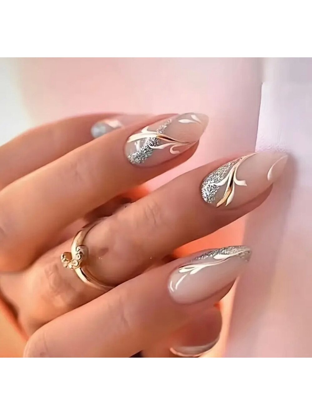 New - 24pcs Gold & Silver Design - Reusable - Press-On-Nails